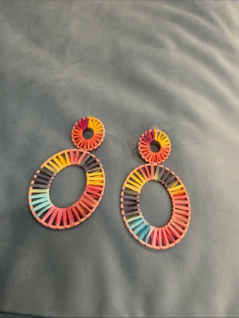Colorful Multicolor Woven Hoop Drop Earrings - Women Jewelry